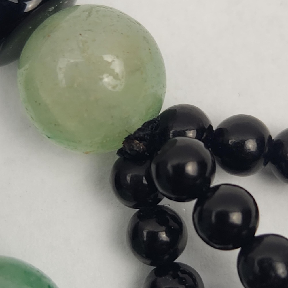 Vintage Multi Strand Black Green Bead Necklace Rhinestone Rondelle Spacer - Picture 8 of 11